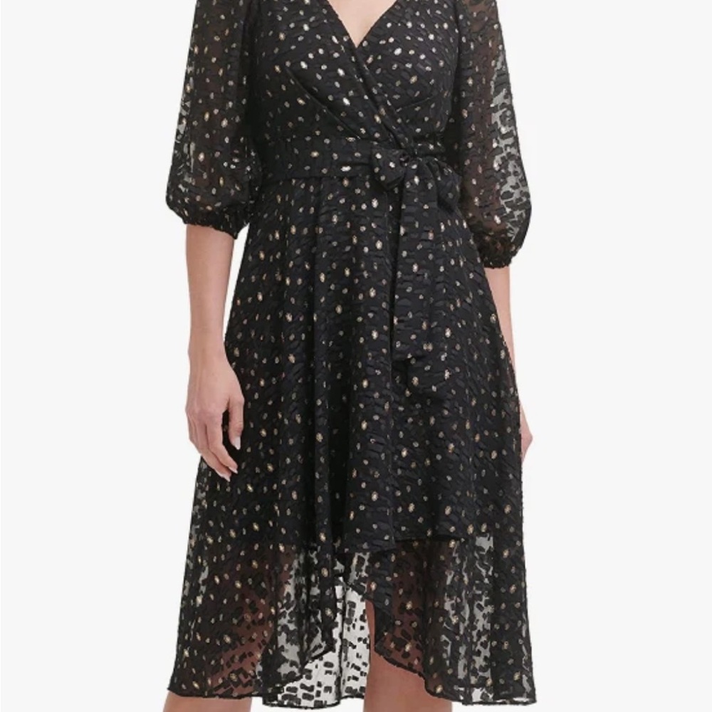DKNY Black and Gold High Low Dress